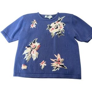 Segue Vintage‎ Embroidered Cottage-Core Floral Knit Sweater - Size L